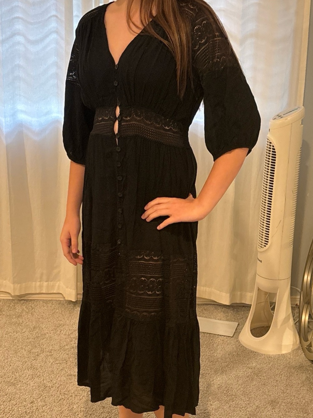 Women's Black Button-Front Midi Dress - swimsuit cover-up